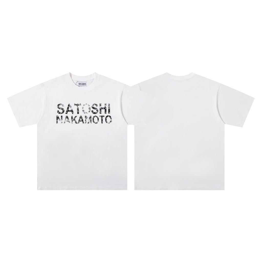 Satoshi Nakamoto Letter Graphic Washed Crew Neck Short Sleeve T-Shirt