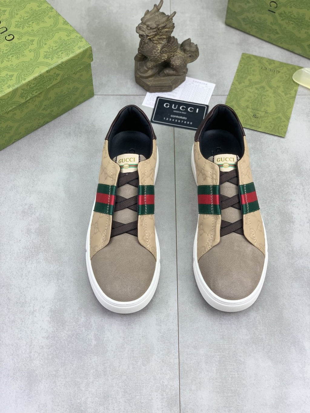 Gucci Green-Red Stripe Slip-On Sneakers